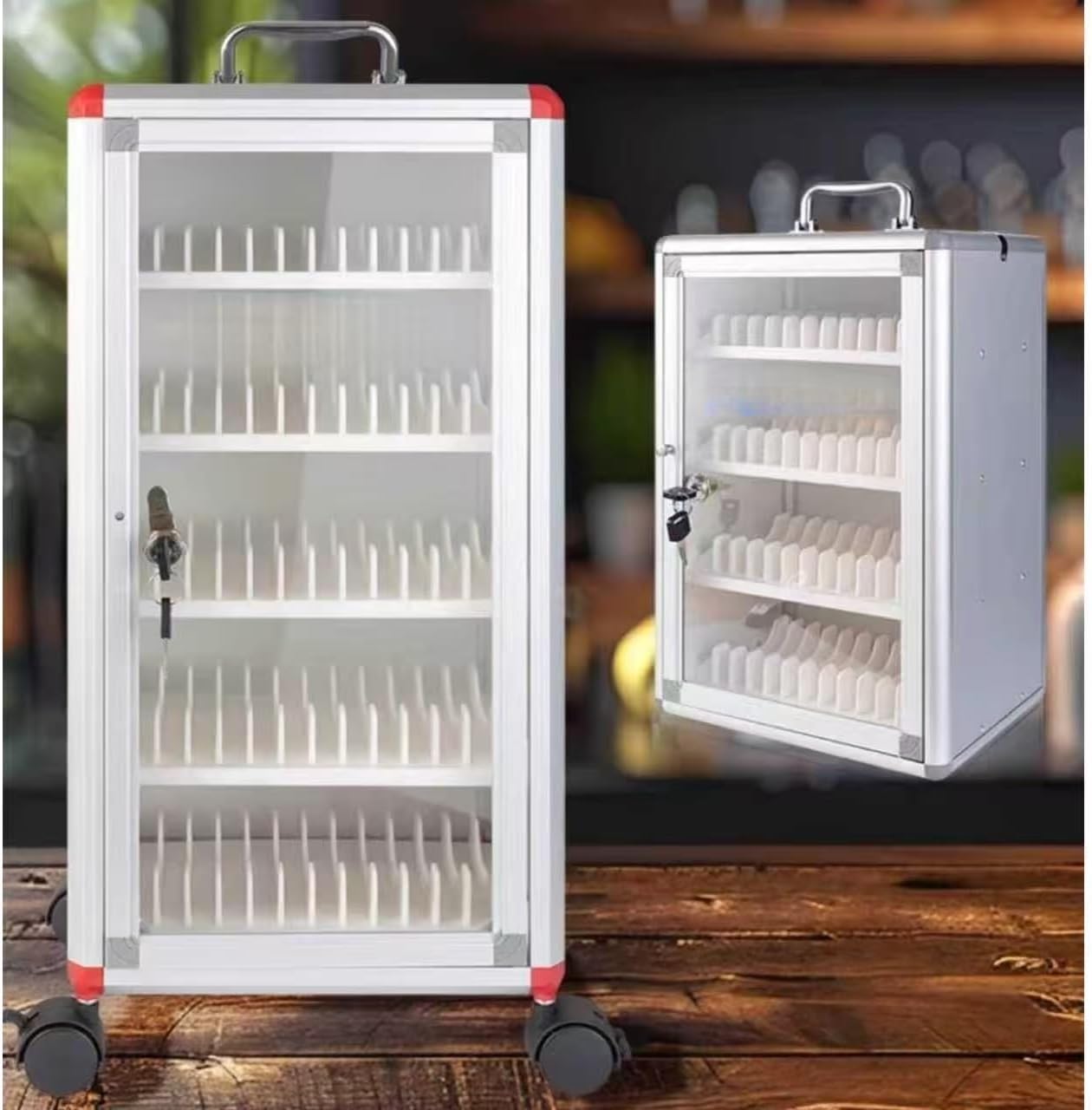 48/60/72-slot Silver Lockable Storage Cabinet with Lockable Workshop Storage Box Phone Stand Storage Box Suitable for classrooms Schools Offices and Factories(72)