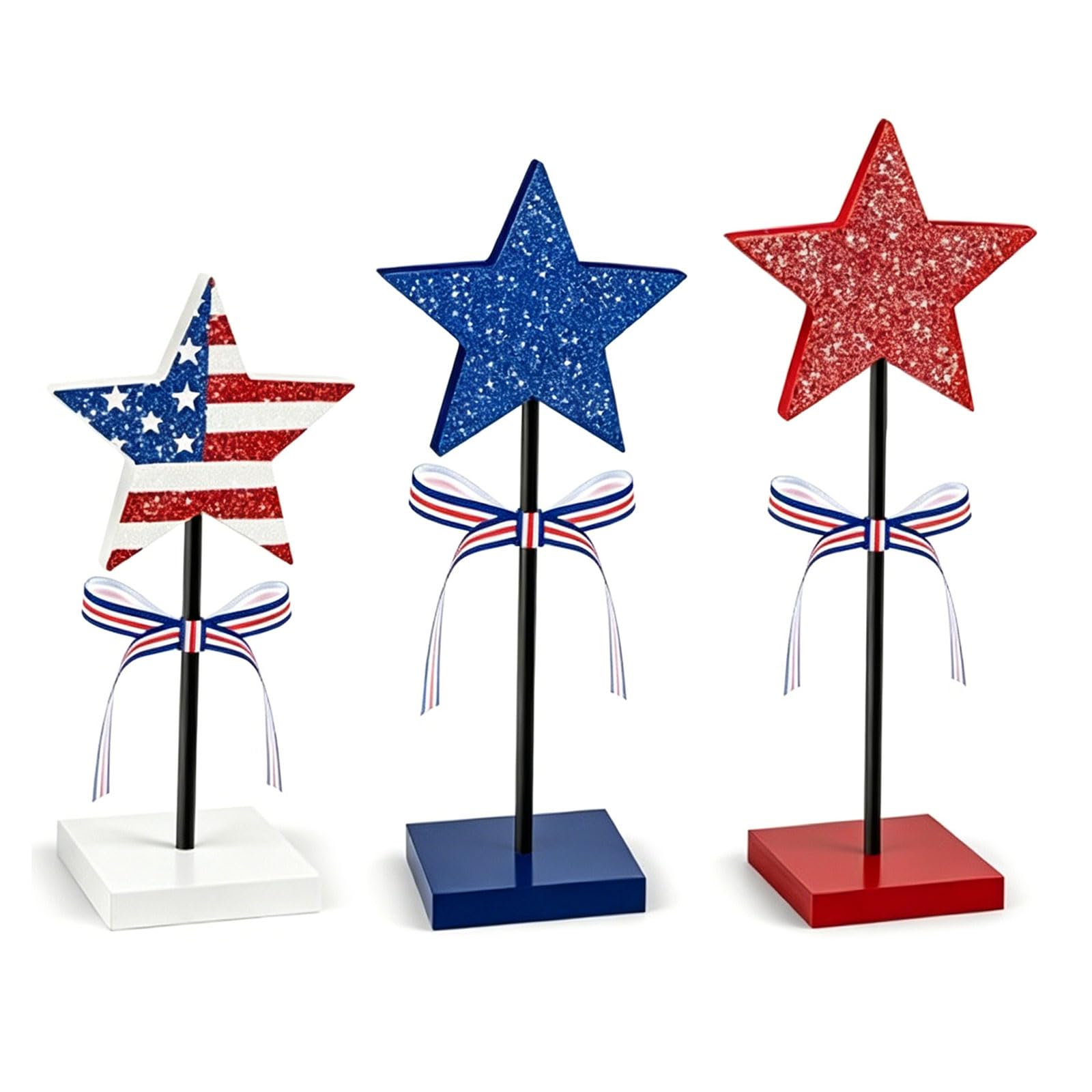 Hredwep Wooden Display Set with Triple Layer Design Perfect for Celebration Incidents and Parties Patriotic Centerpiece Flag Patterned Wooden Layered Tray Decor