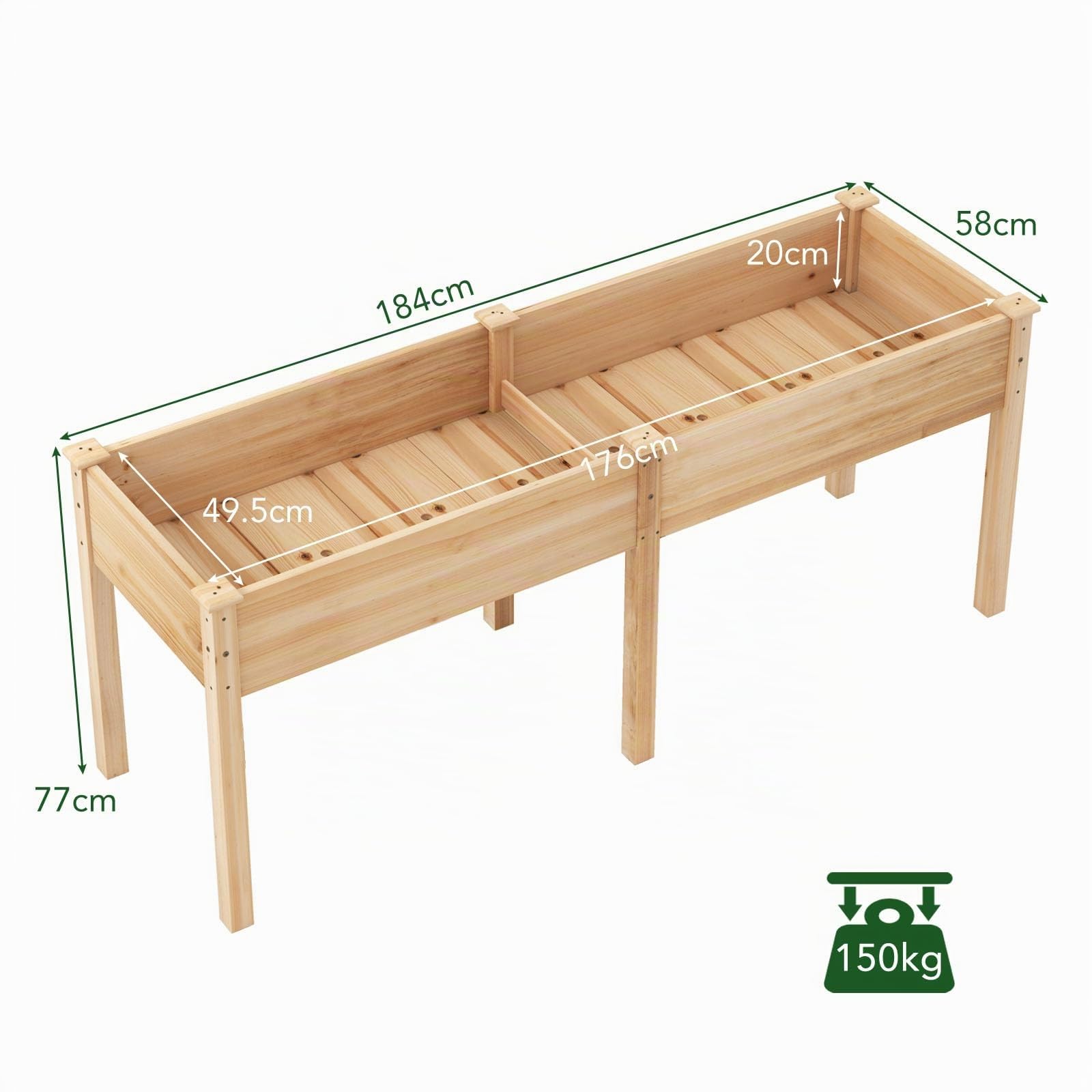 HOMASIS Huerto Urbano Elevado de Madera, Rectangular Cama de Jardín con 8 Orificios de Drenaje, Mesa Jardinera de Cultivo para Verduras, Flores, Frutas Patio Terraza (Natural)