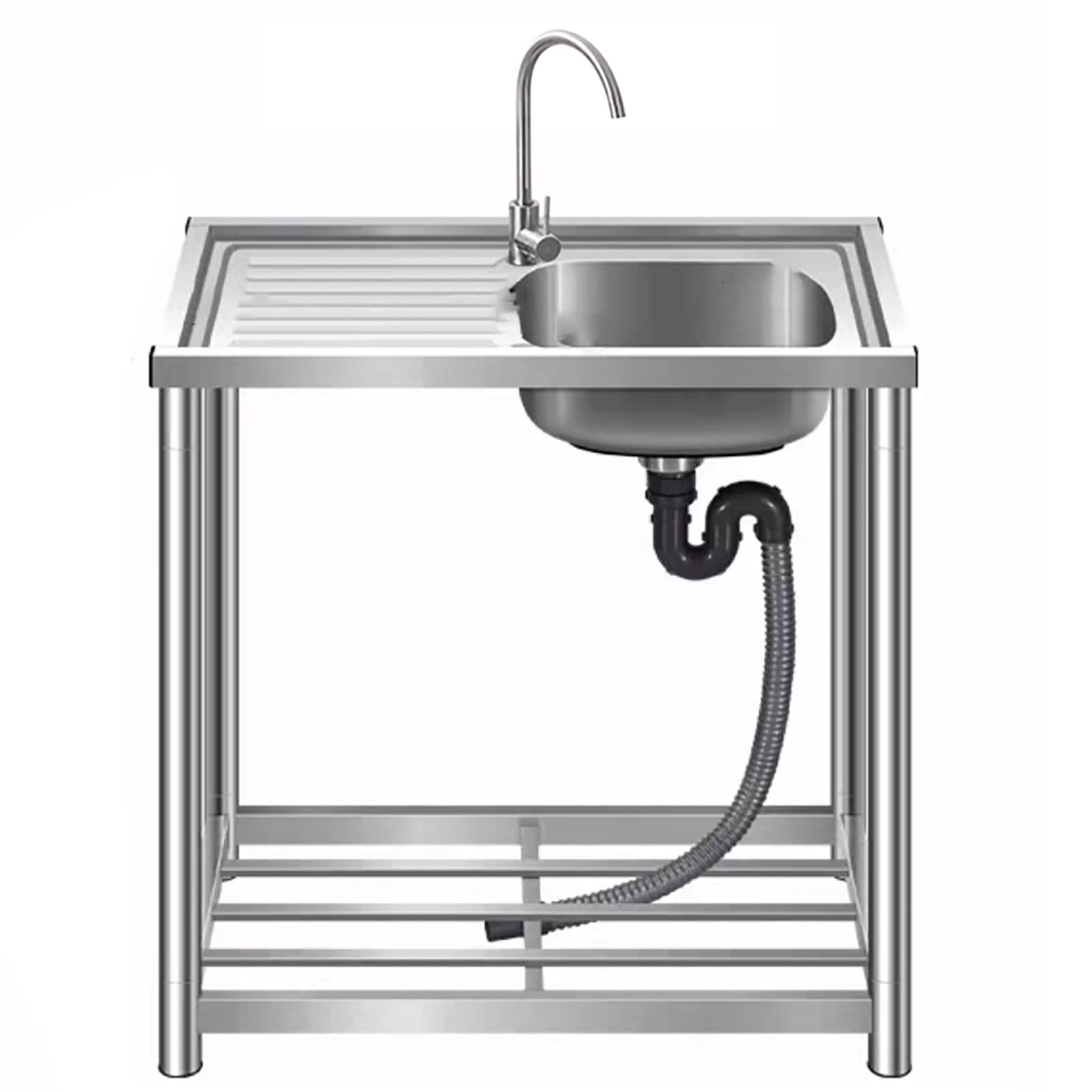 ZXGRfdefa stainless steel sink, Left Drainboard Storage Shelve Faucet 1 Compartment Restaurant Kitchen Sink