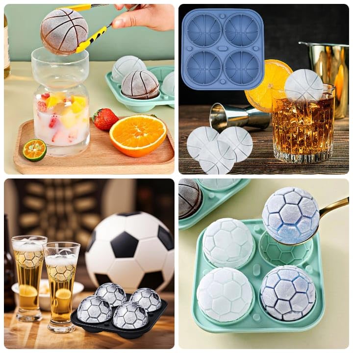Image of Premium Combo of Large 3D Crystal Square Ice Cube Tray & Football Shaped Silicone Molds for Chilling Drinks, Chocolates, Juice, Jelly and Many More. Pack of 2 (Blue)