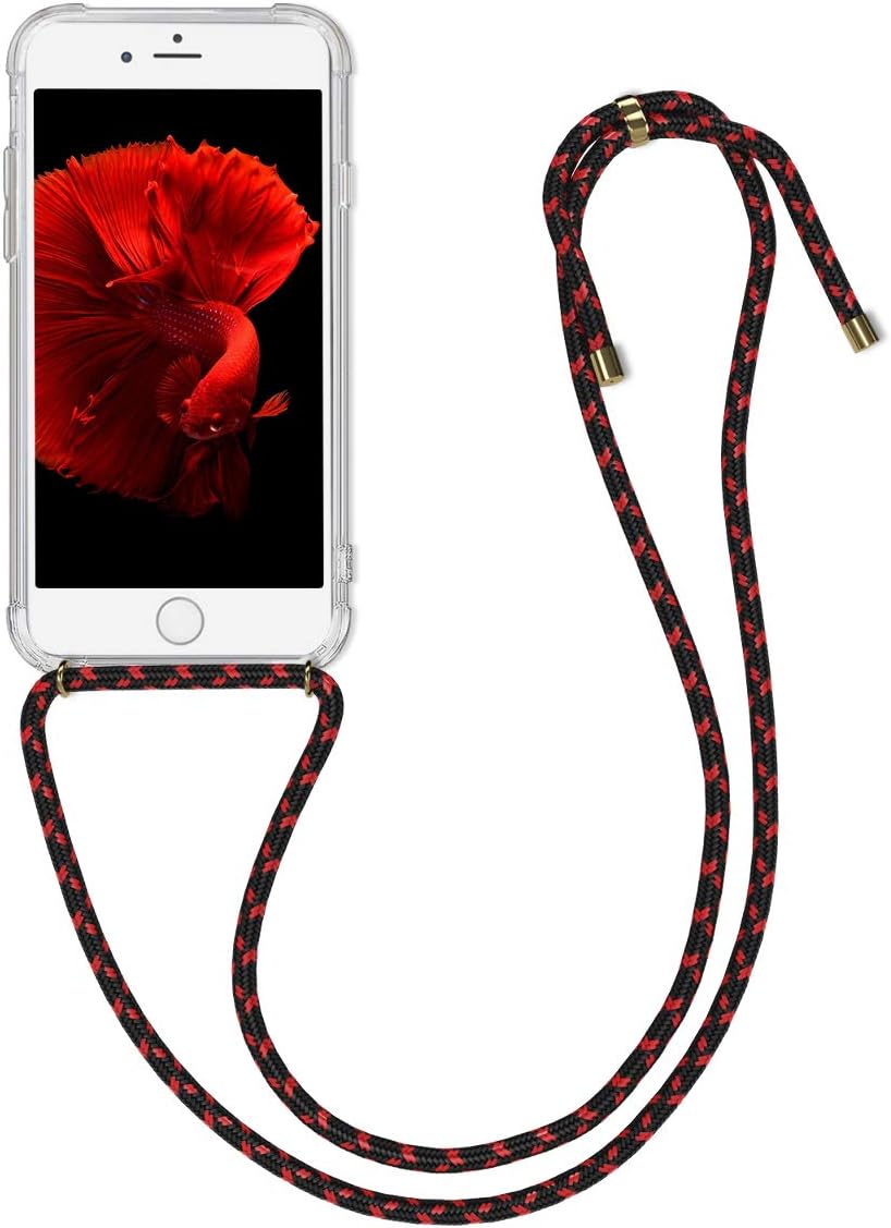 kwmobile Carcasa Compatible con Apple iPhone 6 / 6S - Funda Transparente TPU con Cuerda para Colgar - Transparente/Rojo/Negro