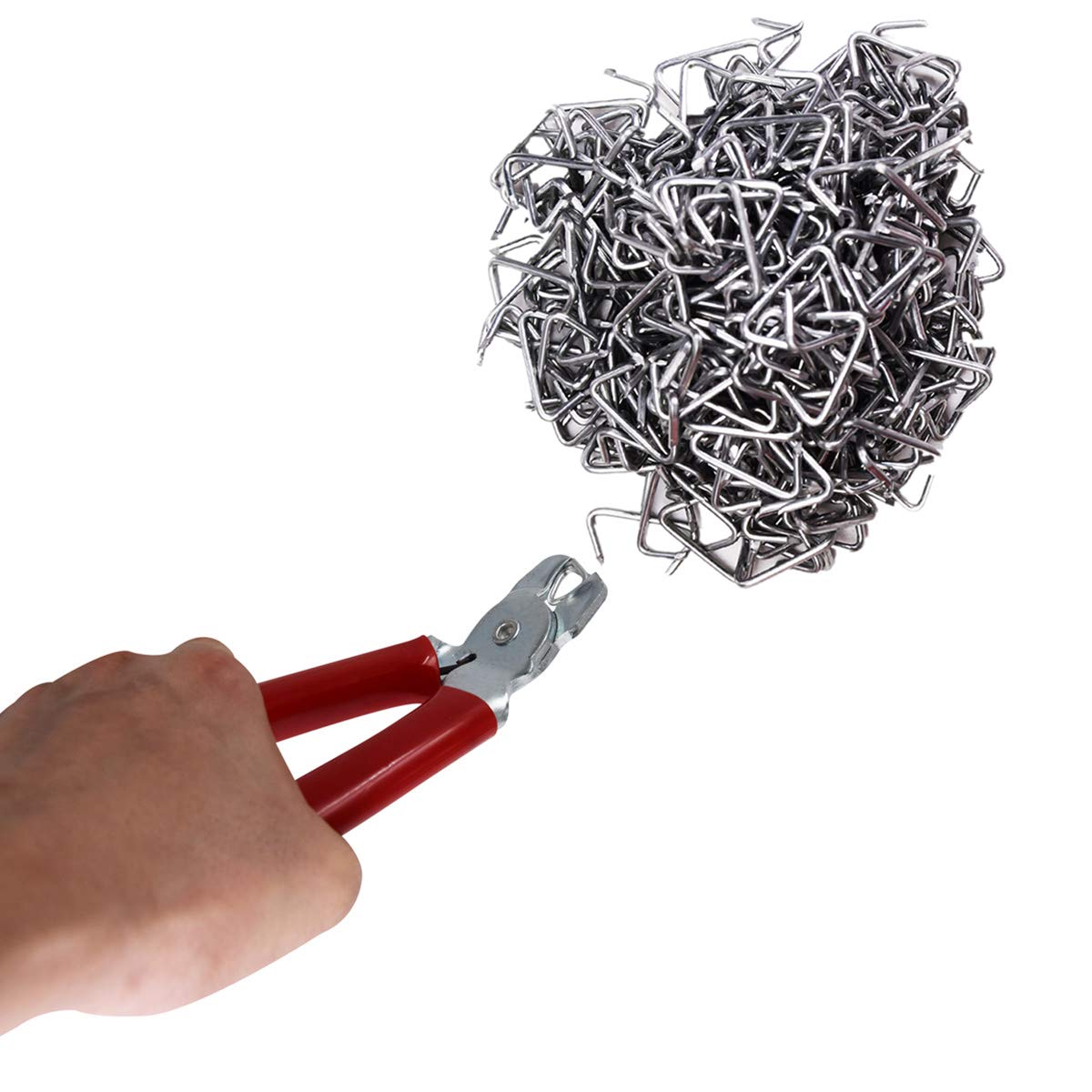 HARDK Hog Ring Pliers Set Angled, 500 pcs Galvanized Hog Rings Set- Professional Upholstery Installation Kit
