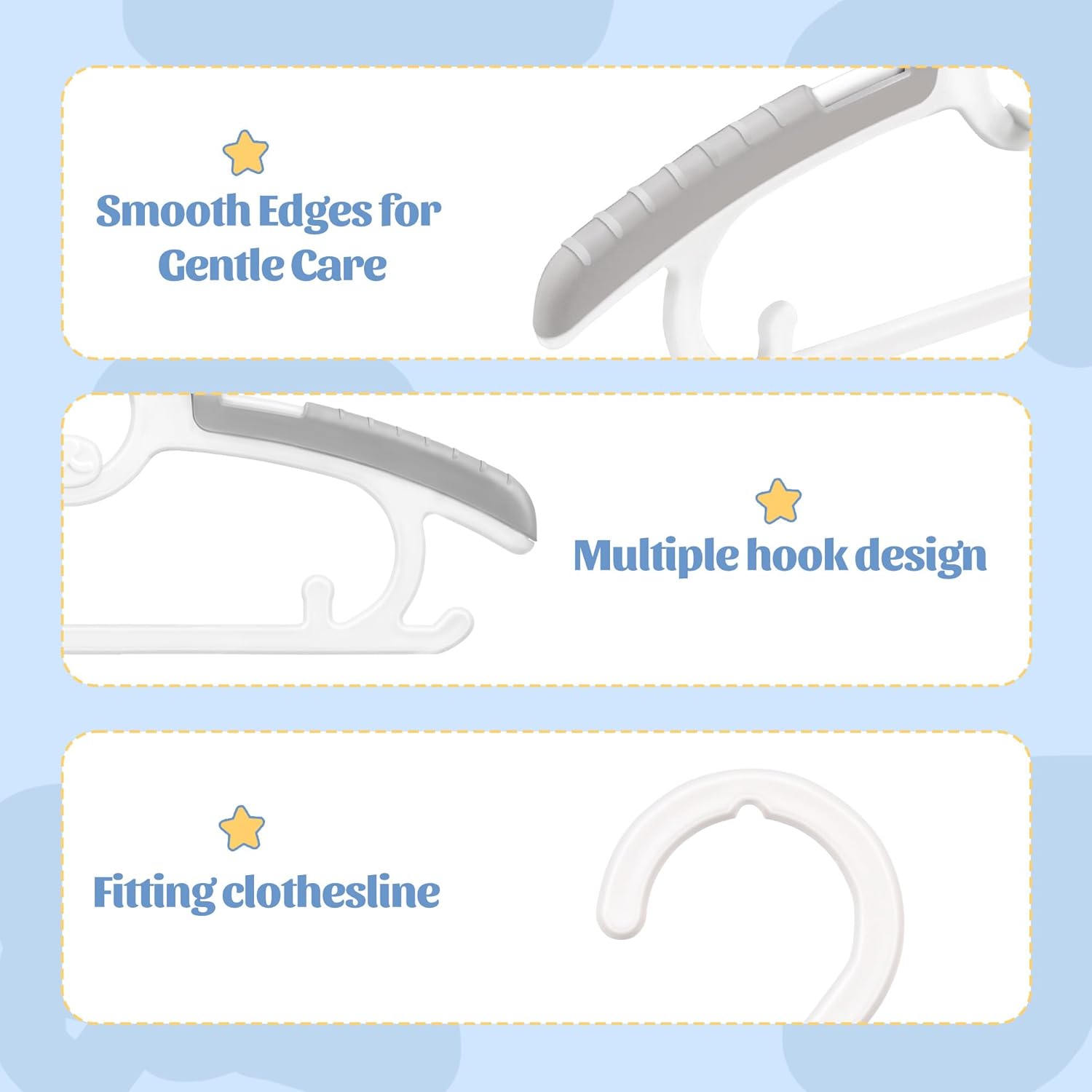 SIshynio 30 Pack Baby Hangers for Closet, Adjustable Space Saving Kids Clothes Hangers 11"-14.5", Non-Slip Stackable Plastic Hanger for Toddler Infant Nursery Child Clothing(Grey