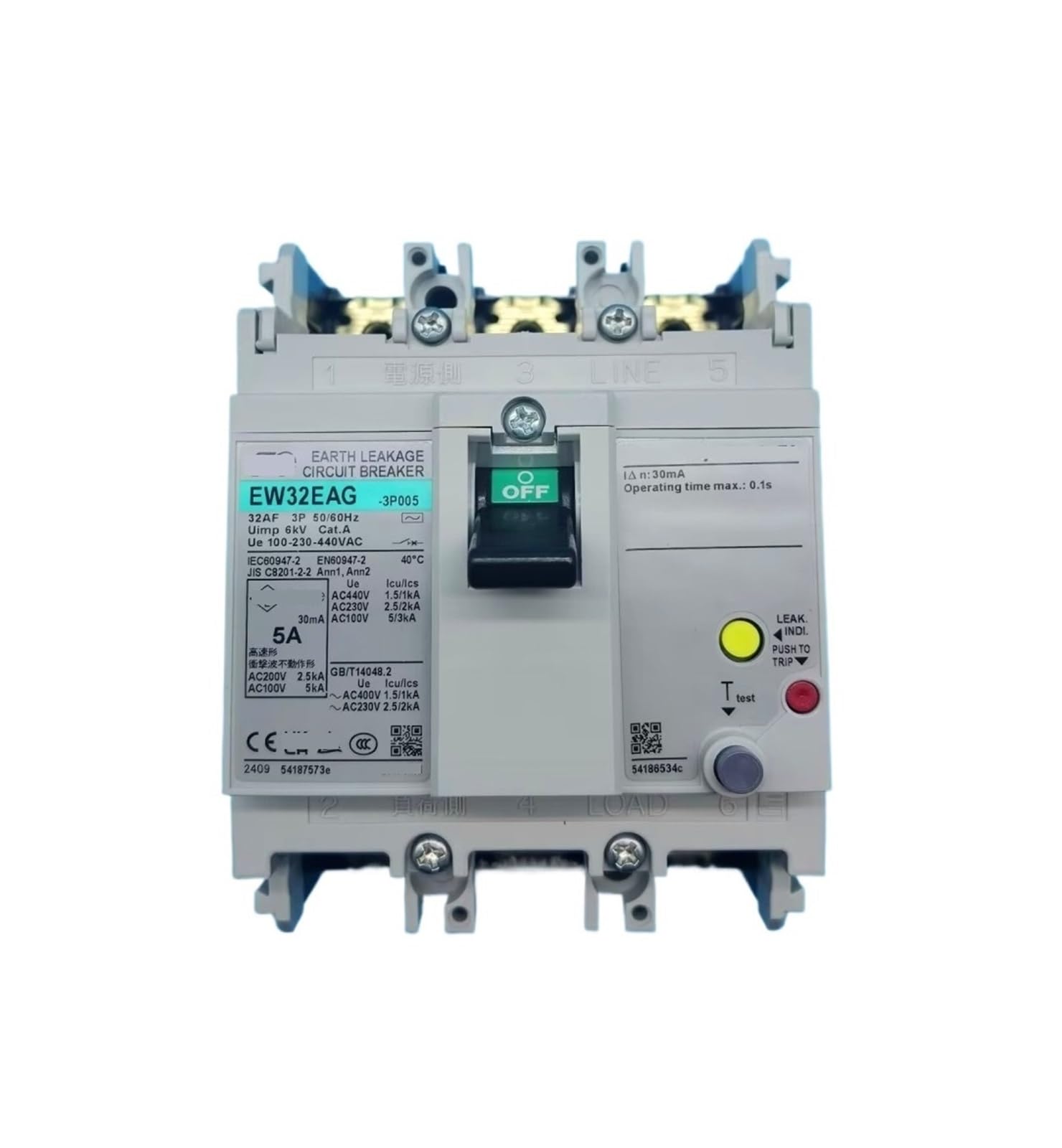 EW32EAG-3P005 30mA Earth Leakage Circuit Breaker 3P 5A