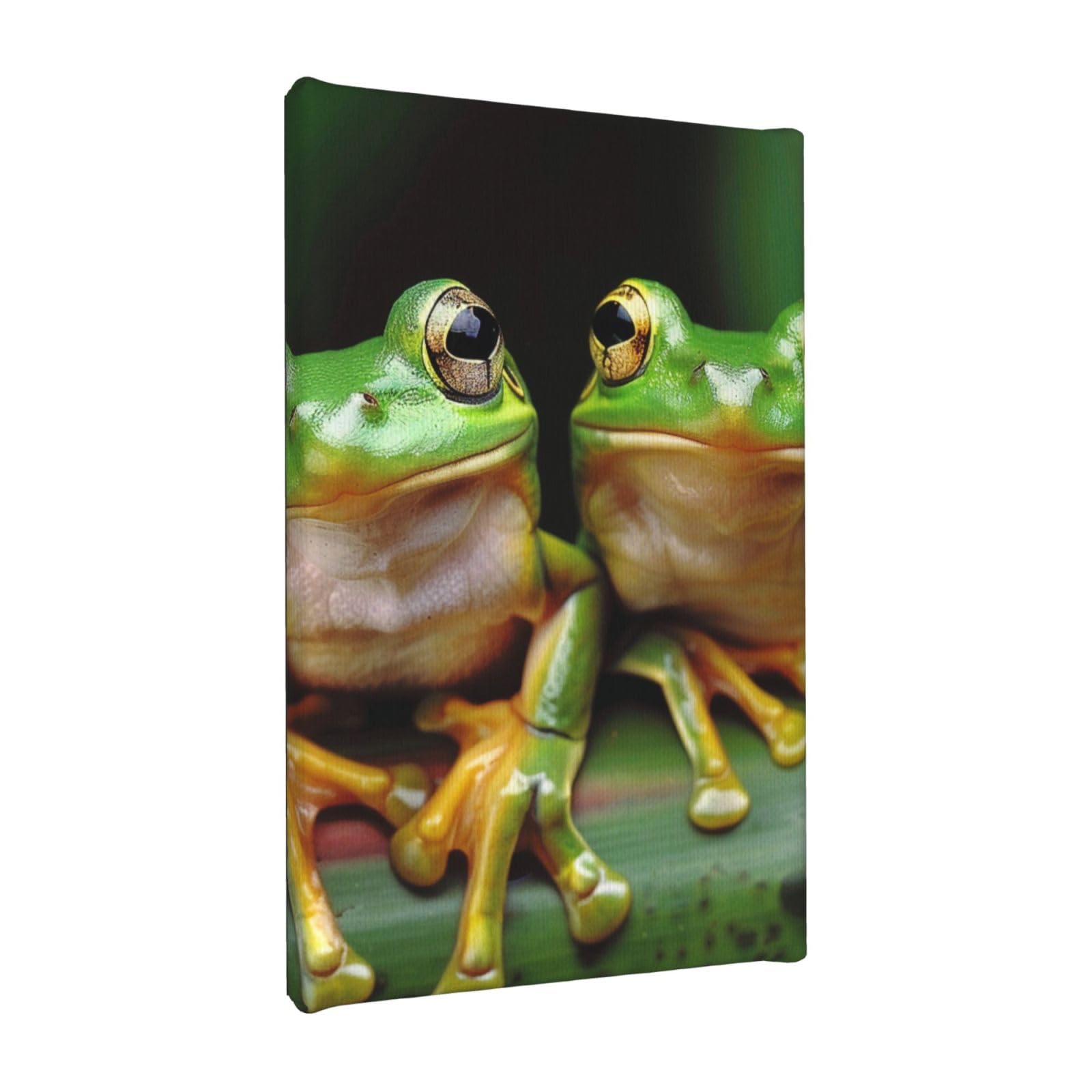 YKLJG Cute Frog Printed Wall Art Canvas Painting 20x30 CM Wooden Framed Picture Painting Artwork Prints for Bedroom Kitchen Home Office Decor
