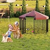 Octagon Outdoor Dog Kennel with Roof, Large Dog Kennel Outside with Metal Gate, Outdoor Dog Playpen with Secure Lock for Backyard (4.9x4.9x3.6FT)