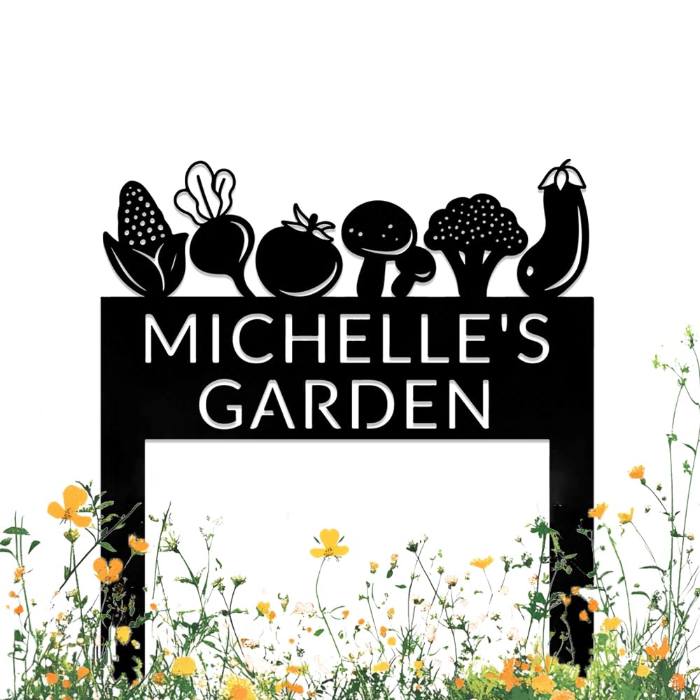 Vegetables Metal Sign Custom Garden Art,Personalized Farmer Names Signs with Stake Outdise Yard Decor,Customized Welcome Plaque for Gardener Farmhouse Birthday Gift,Gardening Gift Decor for Backyard
