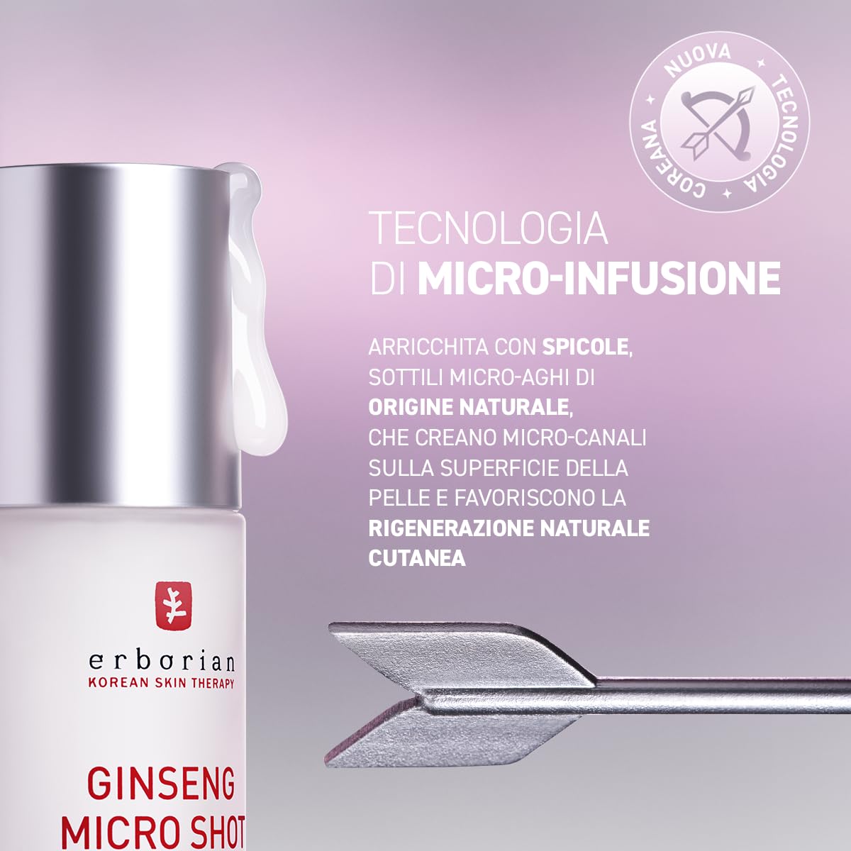 Erborian - Ginseng Micro Shot - Starter 0.1% - Siero Viso Retexturizzante ispirato al Micro-Needling - Con Ginseng e Collagene per Pori Affinati e Pelle Liscia - Cura Coreana - 10ml