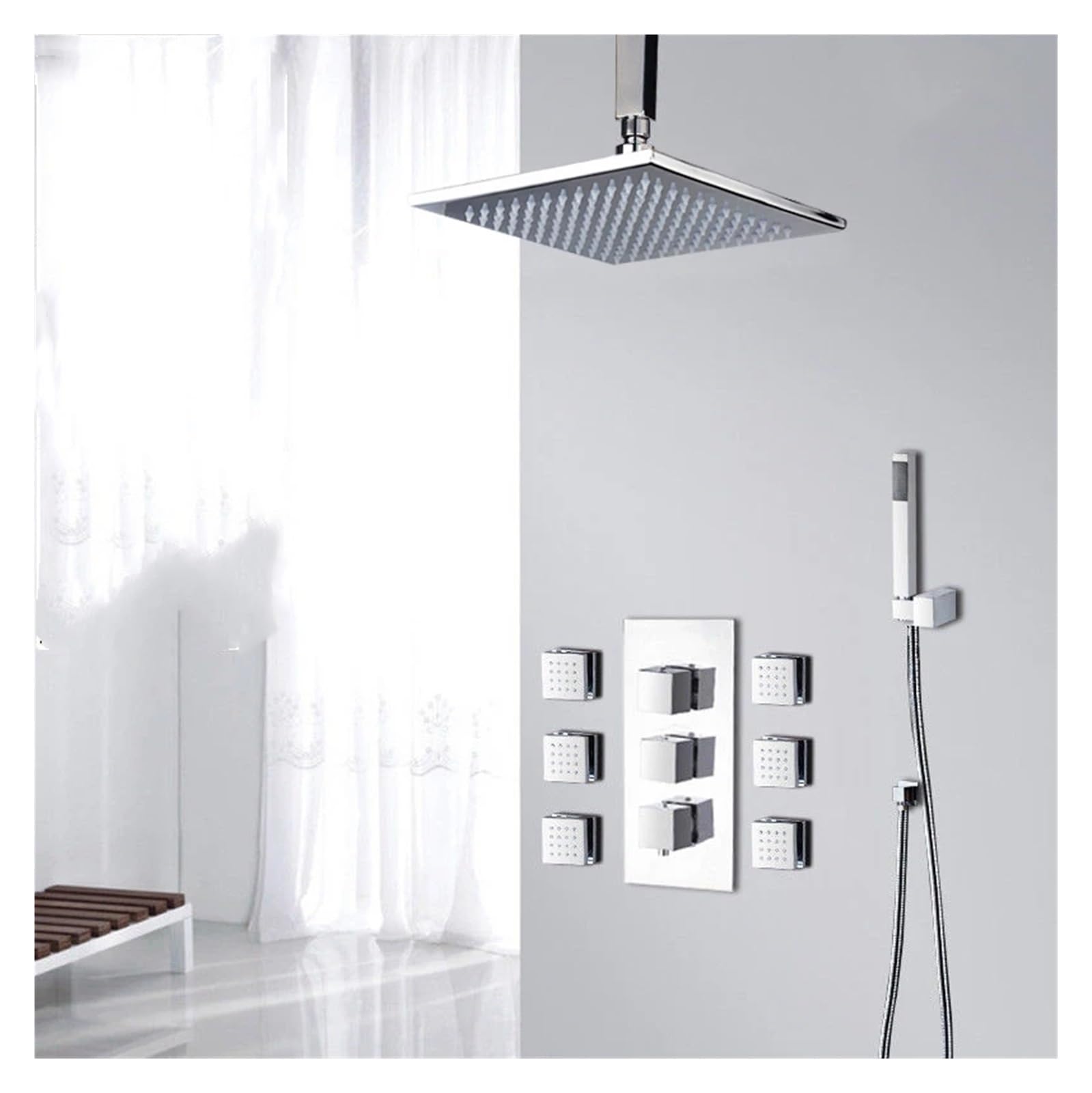 Miscelatore da Bagno a LED da 8/10/12/16 Pollici Soffione Doccia Set Doccia a Getto massaggiante Portatile Rubinetti Set Doccia da Bagno con Getto a Mano, Doccia