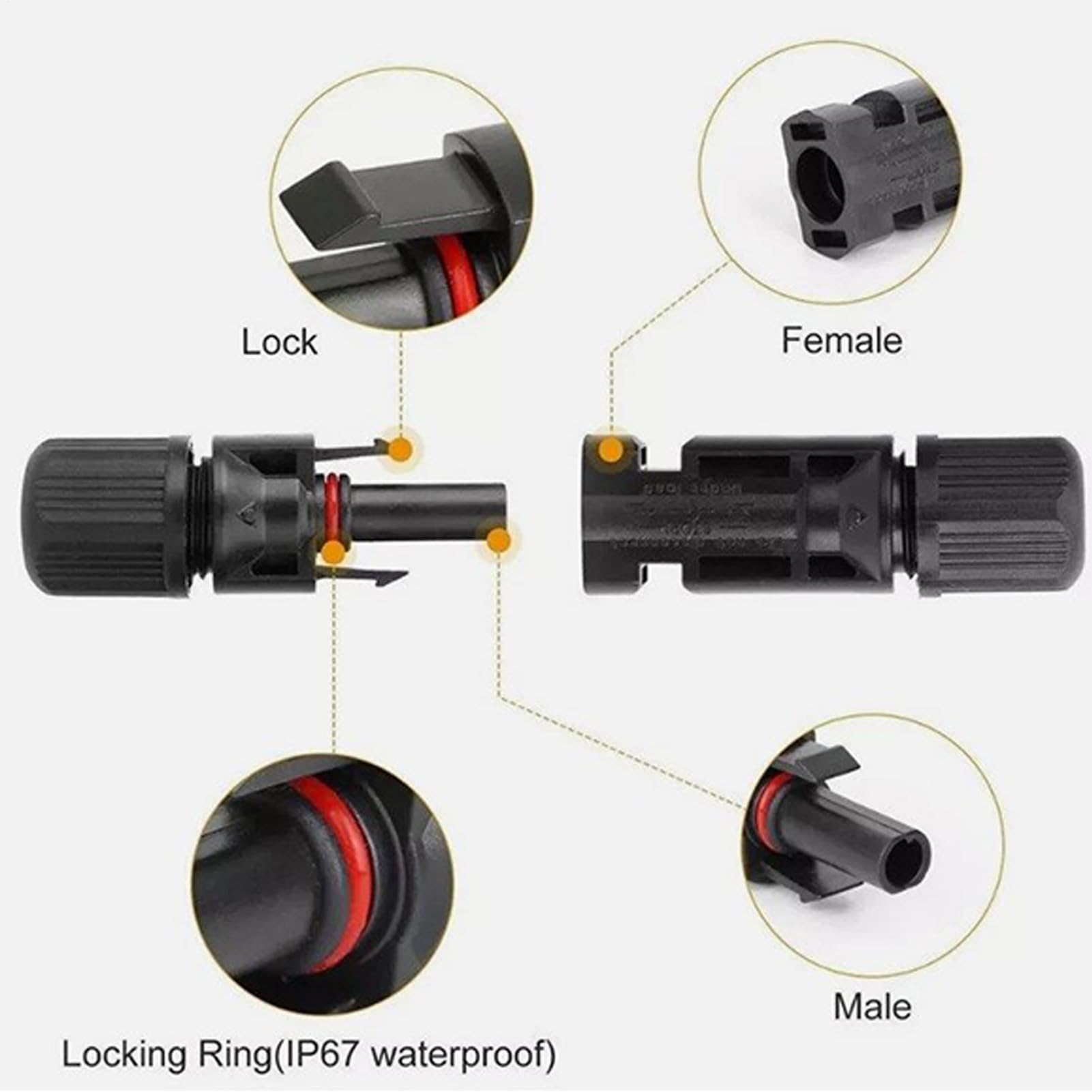 Solar Panel Connectors, Solar Cable Kit, MC4 Strong-Duty Wiring, Waterproof PPO Shell, Crimping Tool with Spanner, Home RV Outdoor Garden Use, Black Color, 10 Pieces, 1 Set