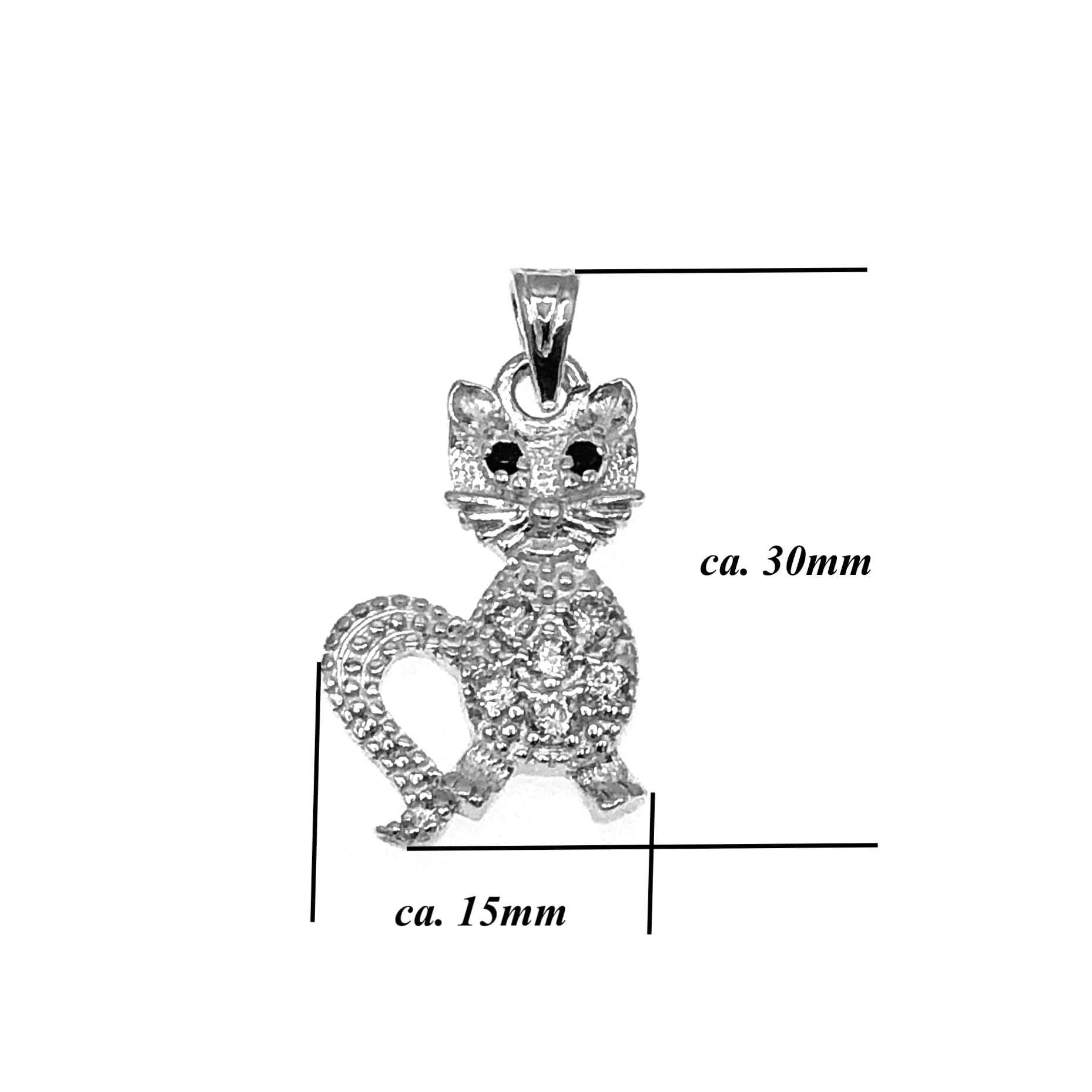 925 Sterling Silber Anhänger Katze mit Zirkonia Steinen Veneziakette/Unisex / 50013