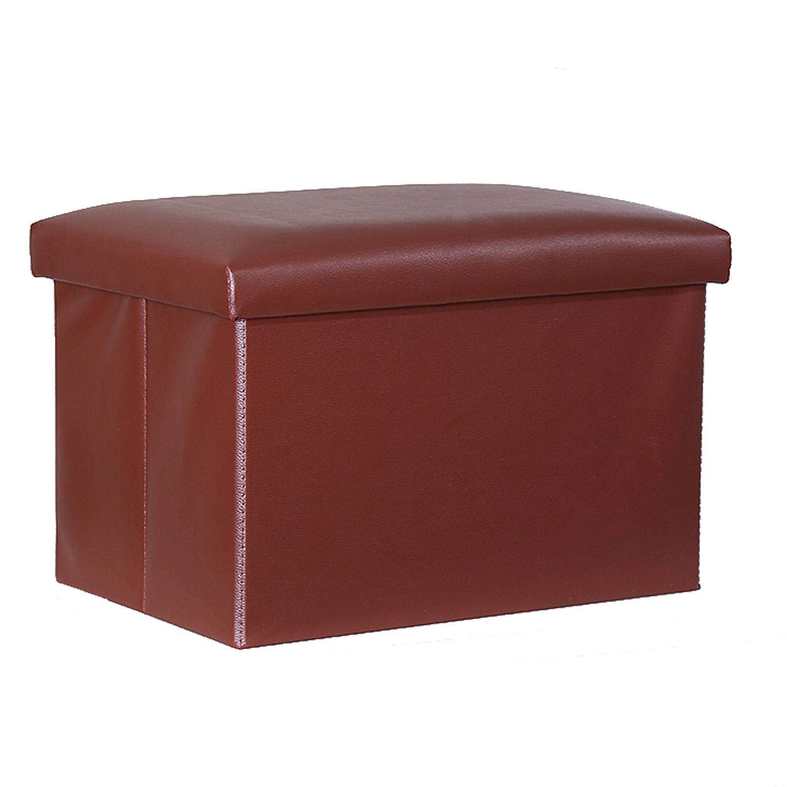 Banc de rangement en cuir étanche et pouf rembourré marron