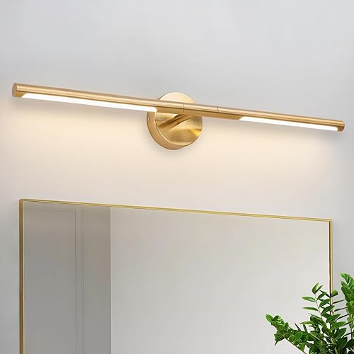 Lámpara de baño dorada sobre espejo de 30 pulgadas, 20 W, 360, giratoria, regulable, 4000 K, barra de luz LED de tocador, luces doradas cepilladas