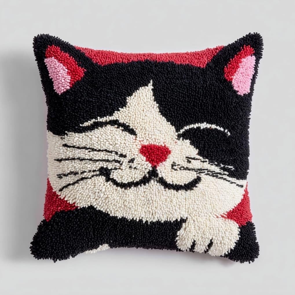 AxiangziK 43x43cm Latch Hook Pillow Craft Kit,Tuxedo Cat