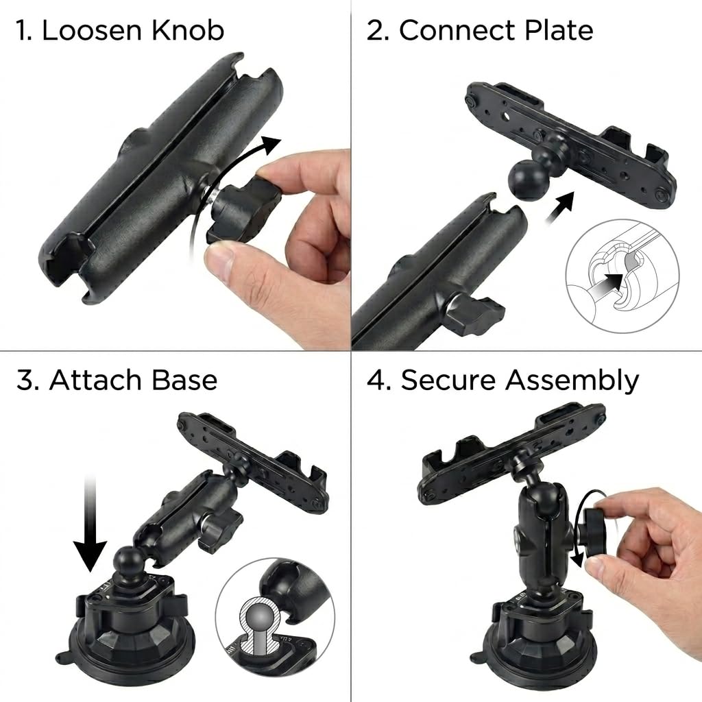 Support universel pour talkie-walkie avec adaptateur à bille de 25 mm, compatible avec les supports RAM, taille B, bras double prise