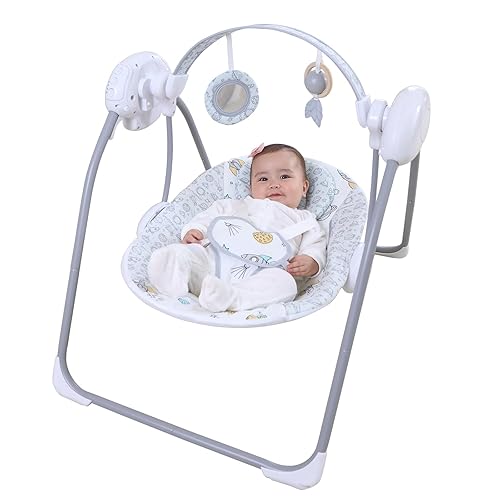 Miniatura 9 de Columpio de bebé para bebé, columpio para recién nacido con música, 5 niveles de velocidad, ajuste de temporización, cojín suave, columpio plegable