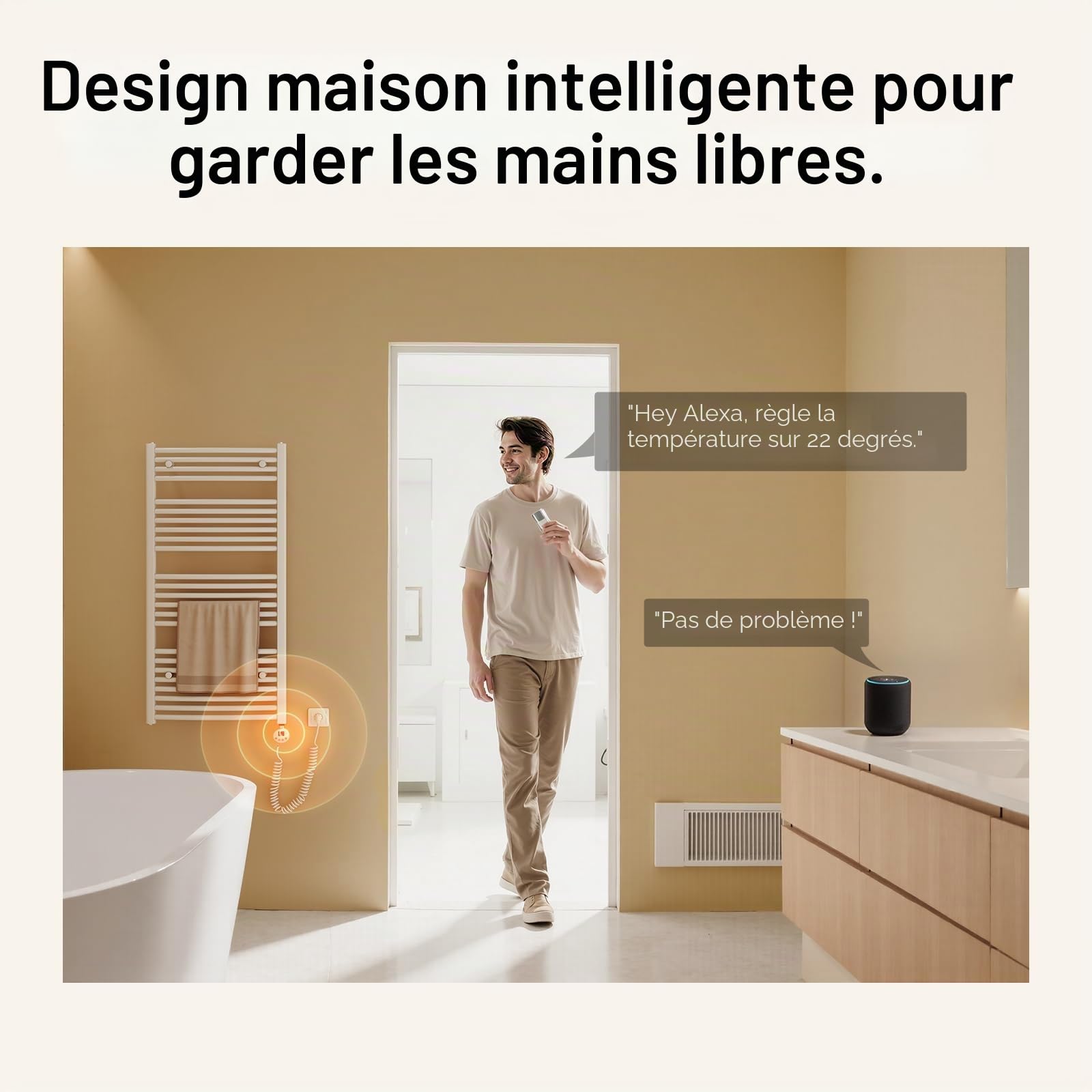 EMKE Barre chauffante avec thermostat pour radiateur de salle de bain 600 W, Smart WiFi Cartouche chauffante en acier inoxydable pour radiateur, sèche-serviettes, sèche-serviettes électrique, blanc