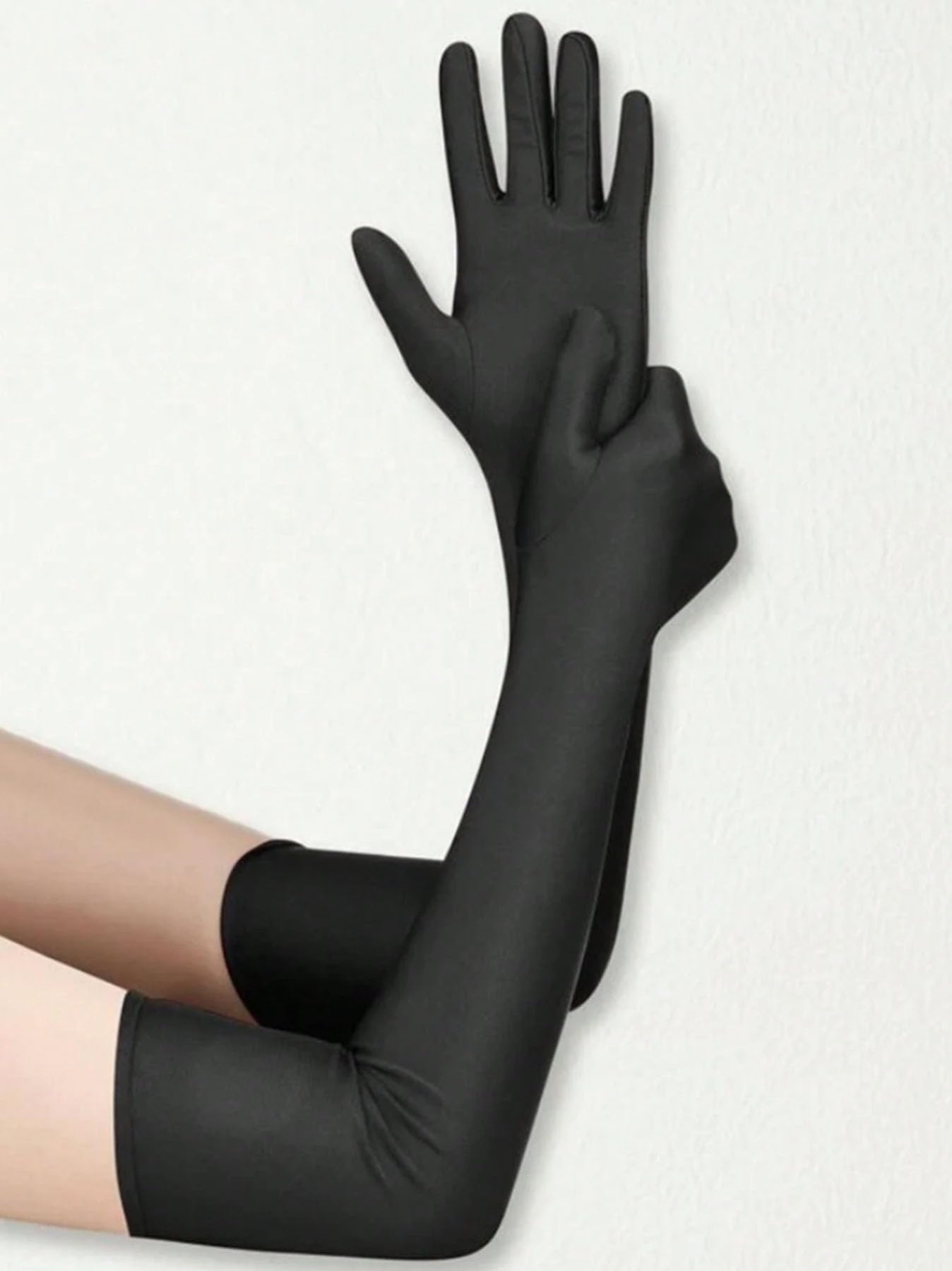 Amazleer Long Opera Gloves for Women 1920s Satin Tea Party Gloves Costume, Stretchy Adult Size Elbow Length Black Glove s (Black, 50CM) - Image 2
