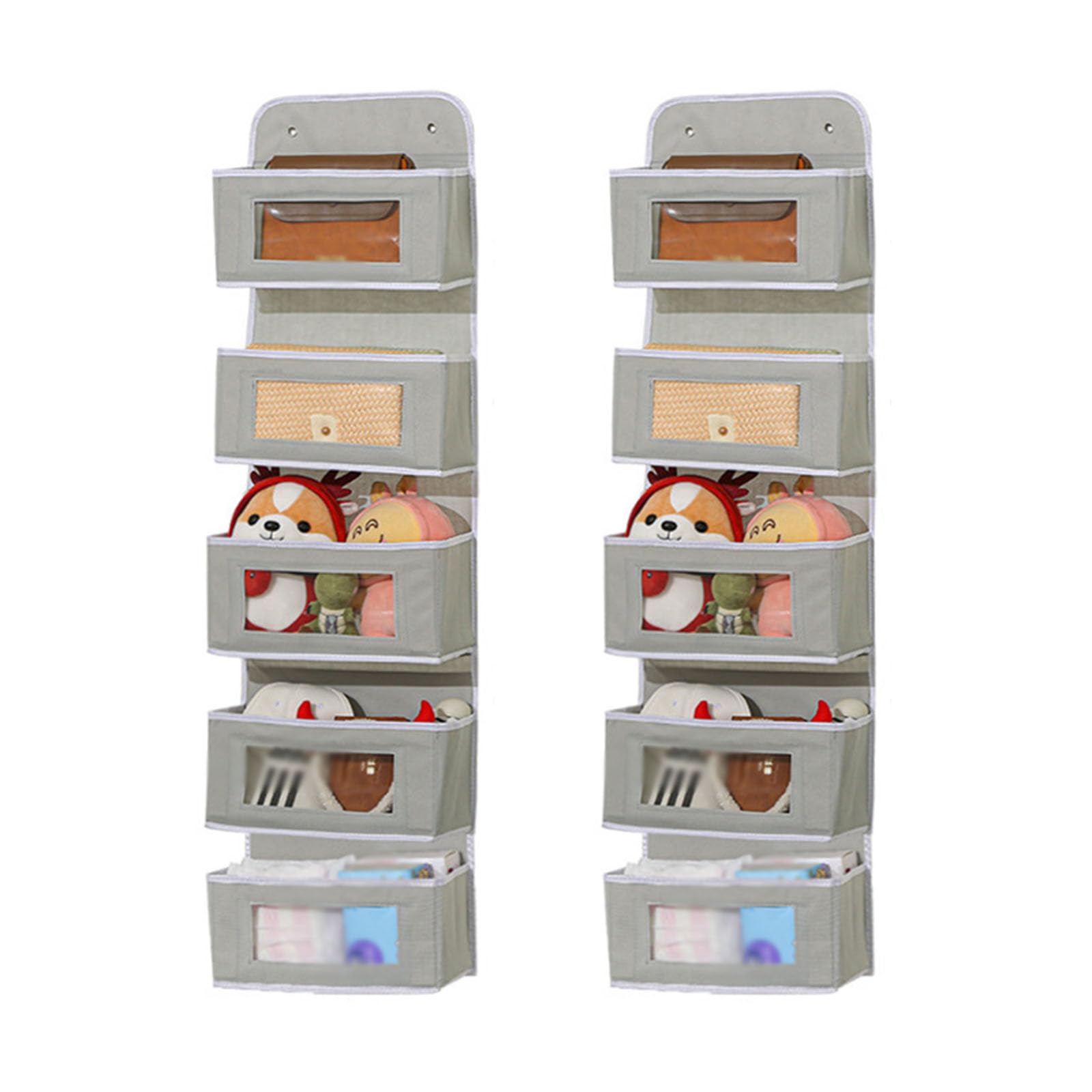 Hängeorganizer mit Transparenten Fenstern 2 Packungen, Faltbares Design, für Tür Bad Kinderzimmer Wohnzimmer Schlafzimmer(Size:5-Layer,Color:grau)