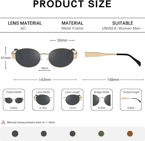 Miniatura 4 de YDAOWKN Retro Oval Sunglasses for Women Men Trendy Classic Shades Sun Glasses Metal Frame UV400 Protection