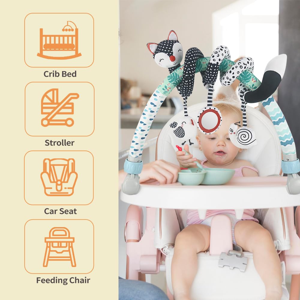 caterbee Baby Arch pram Toys, High-Contrast Black & White with Stretch & Spiral Hanging Activity Set - Image 4