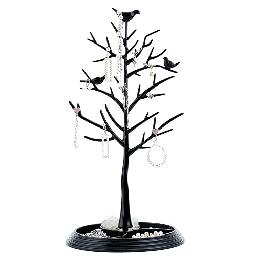 Fadcaer Jewellery Tree Stand Keyring Display Stand Necklace Earring Hanger Necklace Rack Holder Hanging Earring Necklace Organiser Tree Shape Jewllery Stand Hanging Pendant for Decorate (Black) - Black