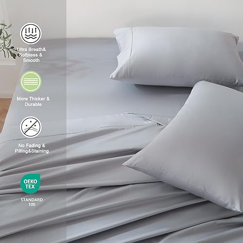 Miniatura 4 de Bedlifes Juego de sábanas de 800 hilos 100% algodón de fibra extralarga, calidad egipcia, suave, transpirable, tejido satinado, de lujo, bolsillo