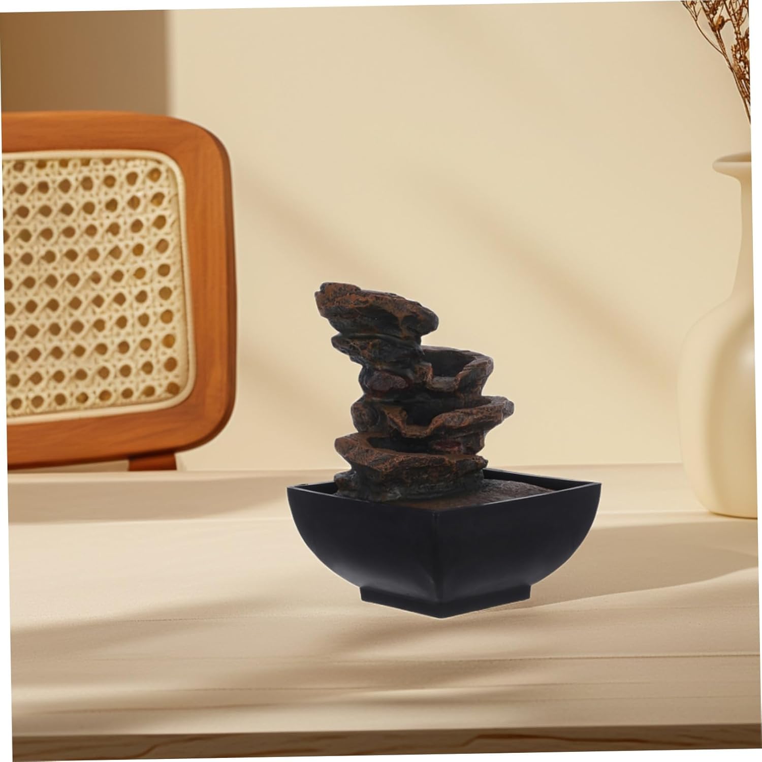 Relaxing Indoor Tabletop Water Fountain with LED Light and Soothing Sound Chinese Style Zen Garden Decor for Meditation and Home Office Sturdy Design with US Plug