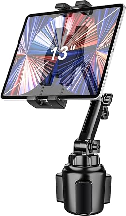 Cup Holder Car Tablet Mount, iPad Mount Holder for Car/Truck, 360 Rotation Adjustable Universal Tablet Stand Cradle Compatible with iPad Pro Air Mini, Galaxy Tab, Z Fold, iPhone, 4-13" Devices