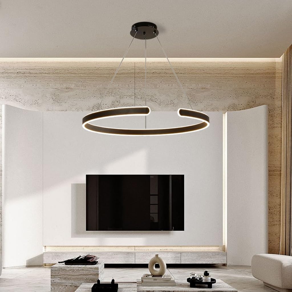 Nordic Nowoczesny Styl Lampa Wisząca Z LED Kształt Pierścienia Regulowana Temperatura Koloru I Jasność Żyrandol Salonu Z Sypialnią Światło Minimalistyczna Restauracja Lampa Wiosenna(Black,80cm)