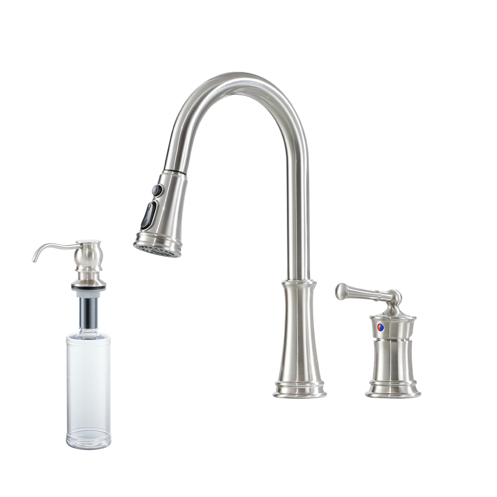 3 Hole Kitchen Sink Faucet with Pull Down Sprayer Brushed Nickel Pull ...