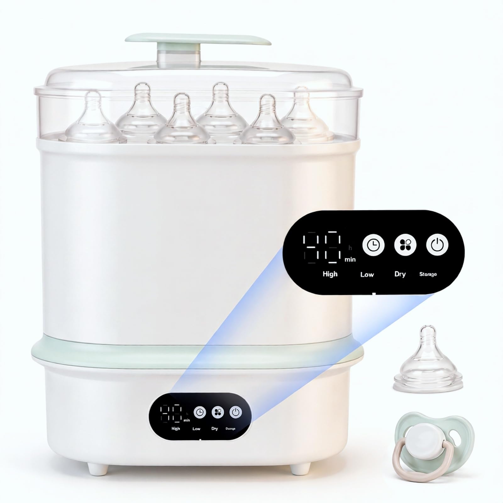 Steriliser for Baby Bottles, 4 in 1 Electric Steam Baby Bottle Washer Steriliser and Dryer, Hold 6 Bottles, 2 Layer Large Capacity Infant Bottle Washer, for Pacifiers, Pump Parts and Feeding