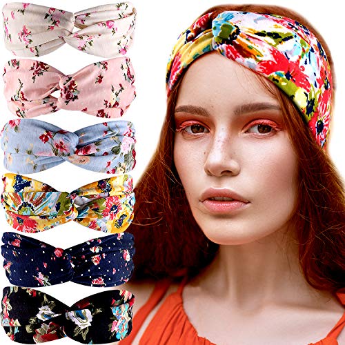 Duufin 6 Pieces Boho Headbands Bandeau Headband Cross Headband Bohemian Head Band Foral Twist Hair Band Boho Head Wrap for Women and Girls