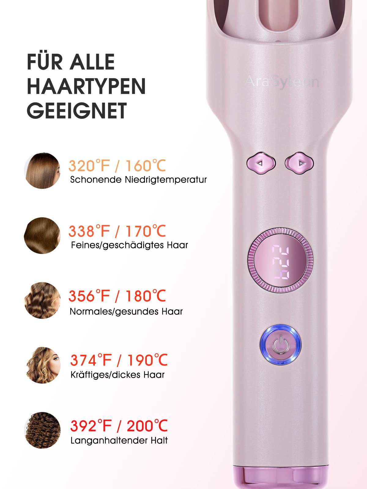 Automatik Lockenstab mit Kaltluft & Ionen, 30mm Auto Curler | 5 Temp. 160–200°C, Anti-Verbrühungsdesign, Dualspannung 110–240V für Heim und Reisen mit akustischem Signaltimer