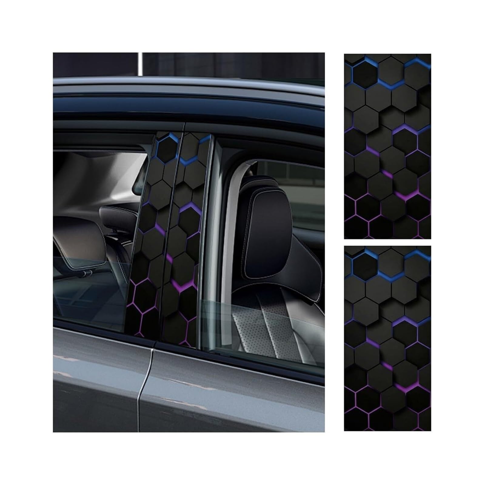 Carbon Fiber Car Window Pillar Stickers, Waterproof Personalized Vehicle B Pillar Scratch Protection Decal, Self-Adhesive Automotive Exterior Decoration Stickers(Black Purple)