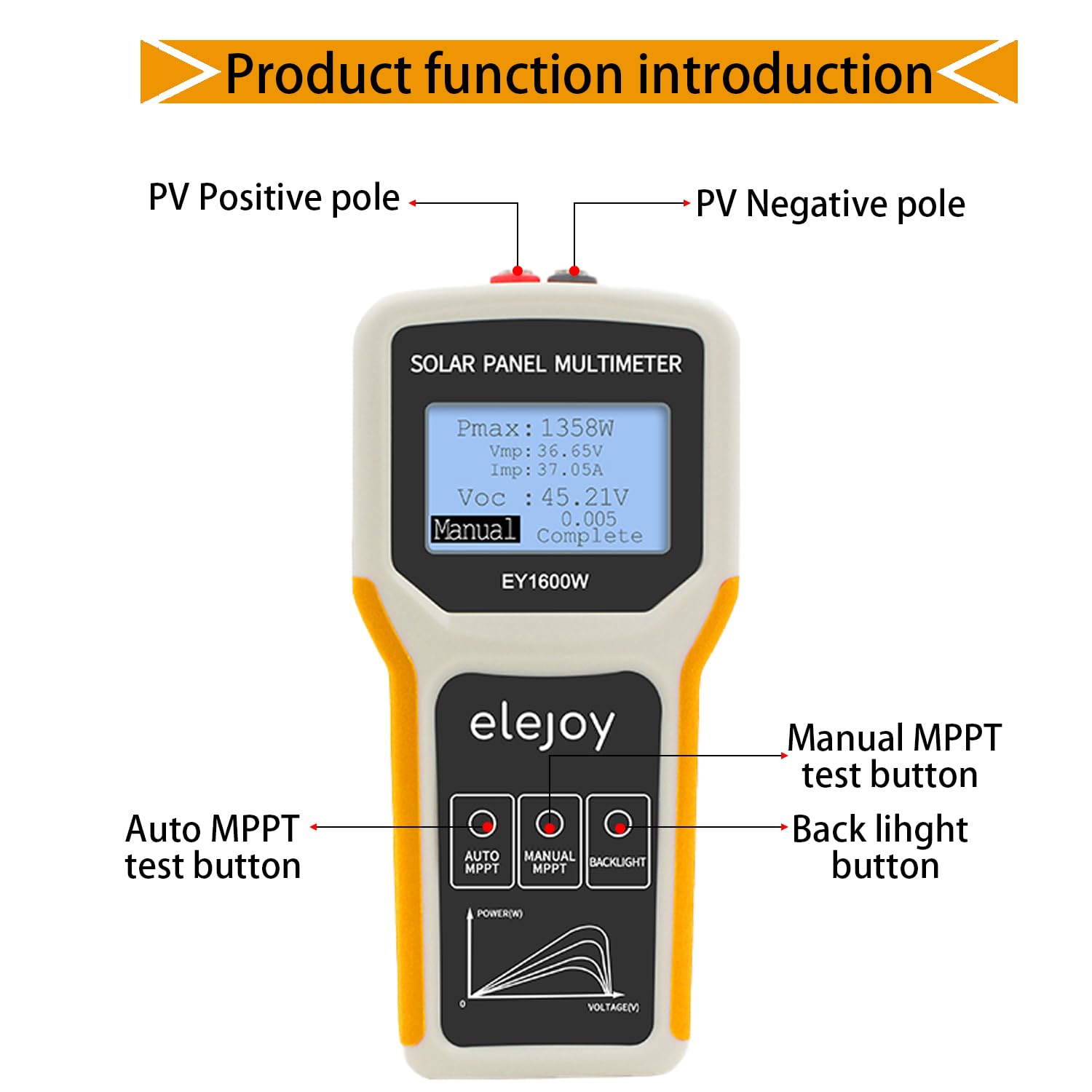 SolaMr 1600W Upgrade Solarpanel Tester MPPT Photovoltaik-Multimeter mit ultra Klarem LCD, Intelligente MPPT Leerlaufspannung Fehlersuche und Datenprüfung für Solar-PV-Prüfung -EY 1600W