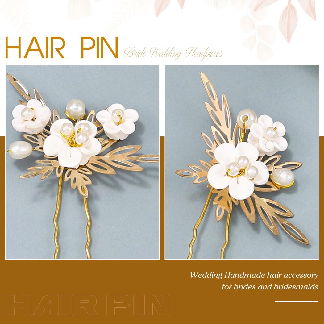 BARTOSI Flower Wedding Hair Pins Gold Hair Clips Bridal Hair Pieces Bride Hair Accessories for Women and Girls (Pack of 3) - Image 4