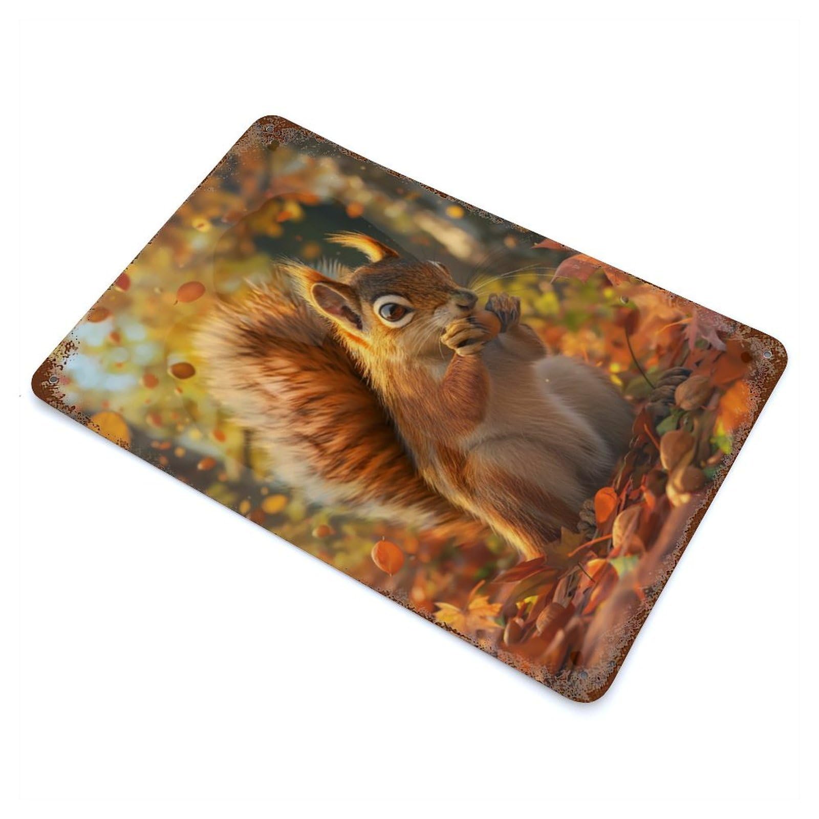 Squirrels Harvest Rusty Metal Tin Sign 11.8"x7.9", for Basement, Hobby Room And Garage Decor, Retro Wall Decor
