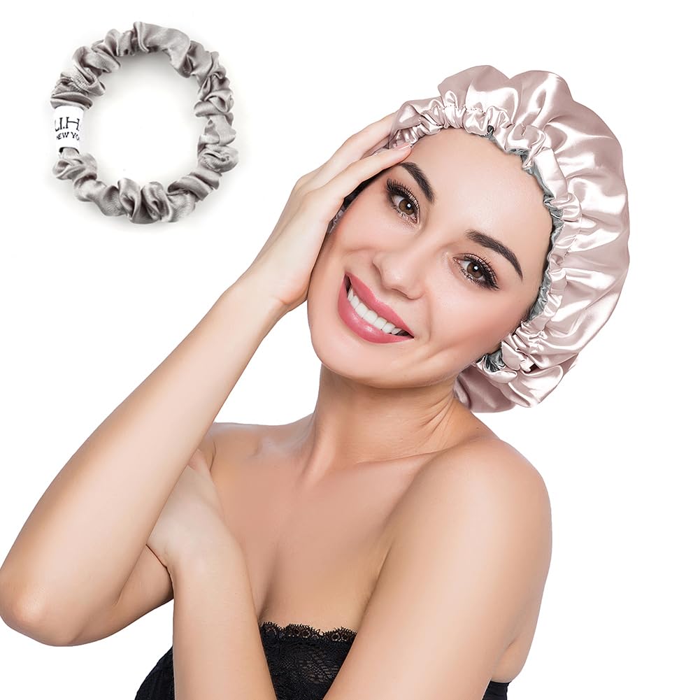 ELIHAIR Stain Bonnet Silk Sleep Cap Adjustable Satin Cap for Night Sleeping Hair Bonnet Reversible Double Layer