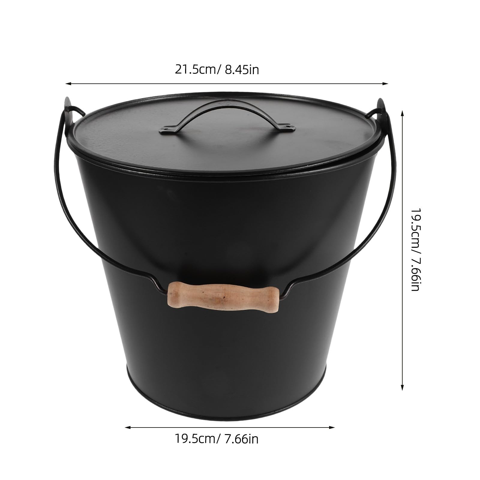 Hemobllo Cubo de Metal Negro para Cenizas con Tapa Segura y Asa de Madera, Adecuado para Estufas de Leña y Quemadores de Interior, para Recolectar Cenizas