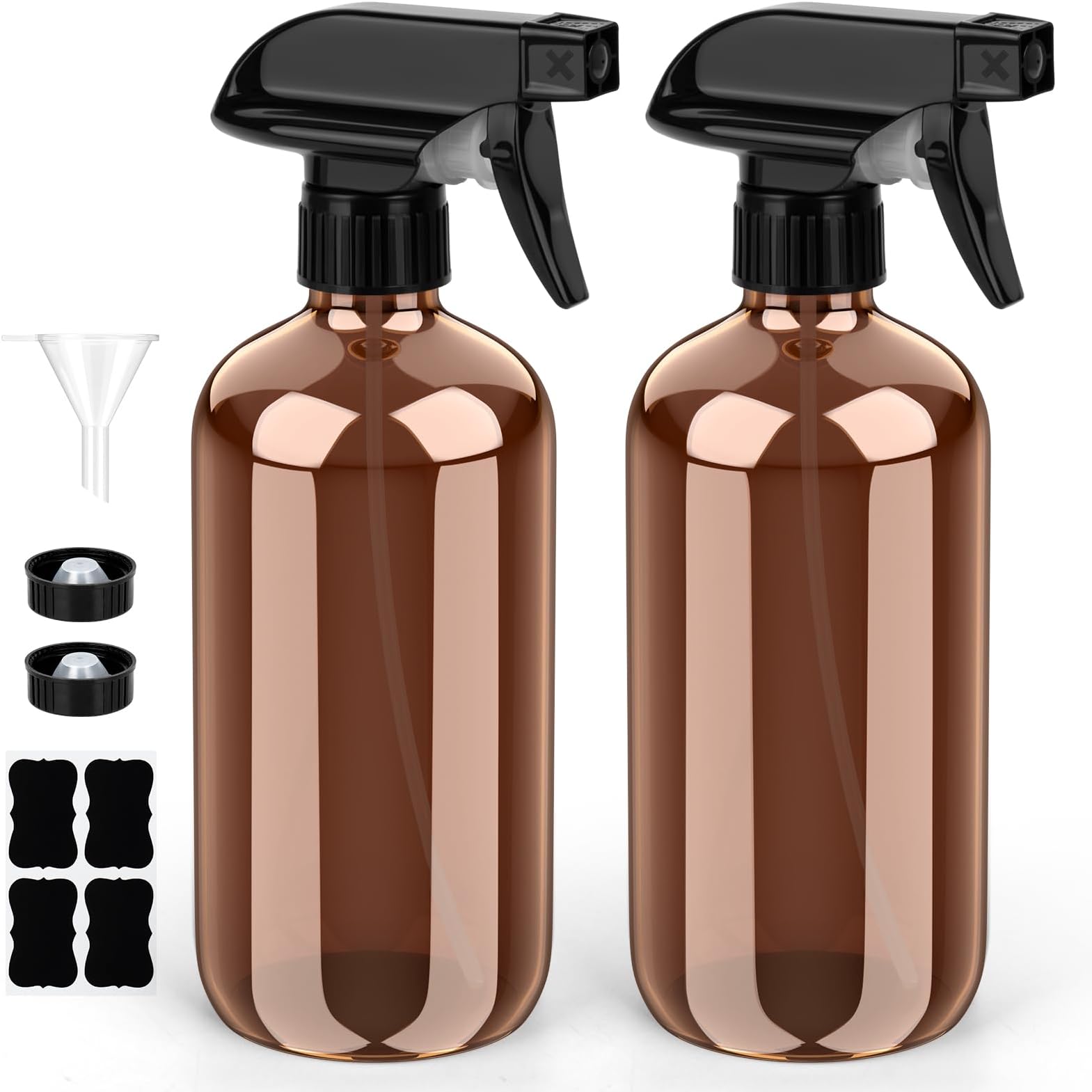 Glass Spray Bottle, Amber Glass Spray Bottle Set & Accessories Refillable for Plants Window Cleaners Aromatherapy Facial Hydration Watering Flowers Hair Care (2 Pack/8 oz) (Amber)
