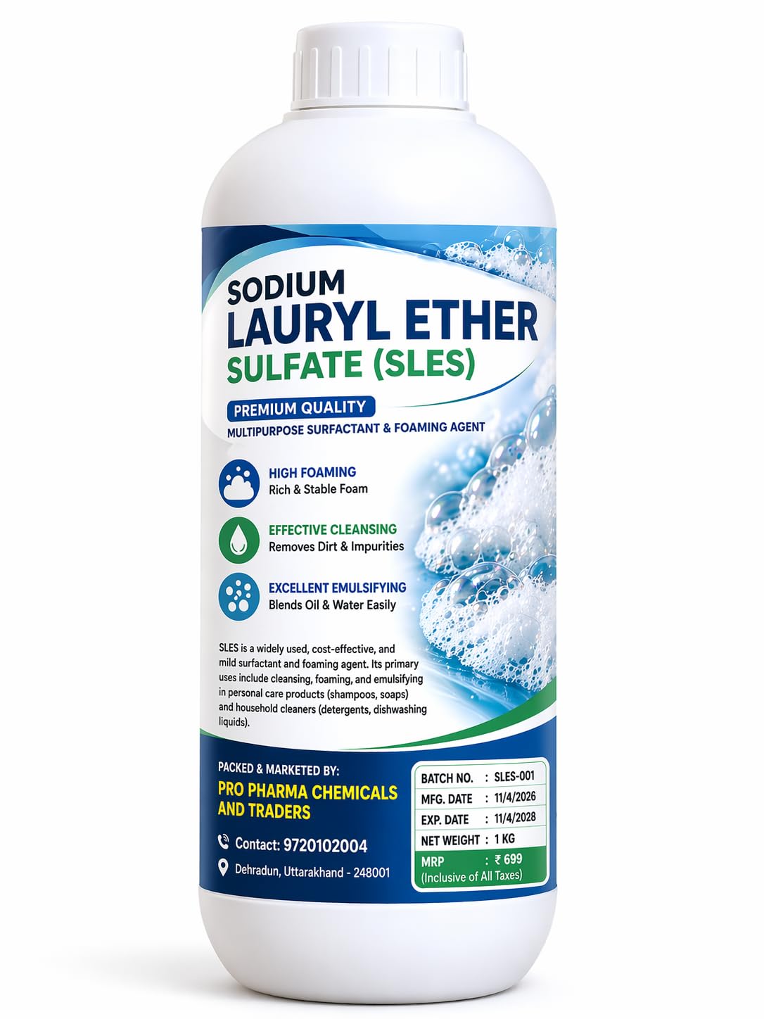 Sodium Lauryl Ether Sulphate SLES Liquid Surfactant, 1 Litre, Foaming Agent for Detergent, Shampoo, Handwash-image-16