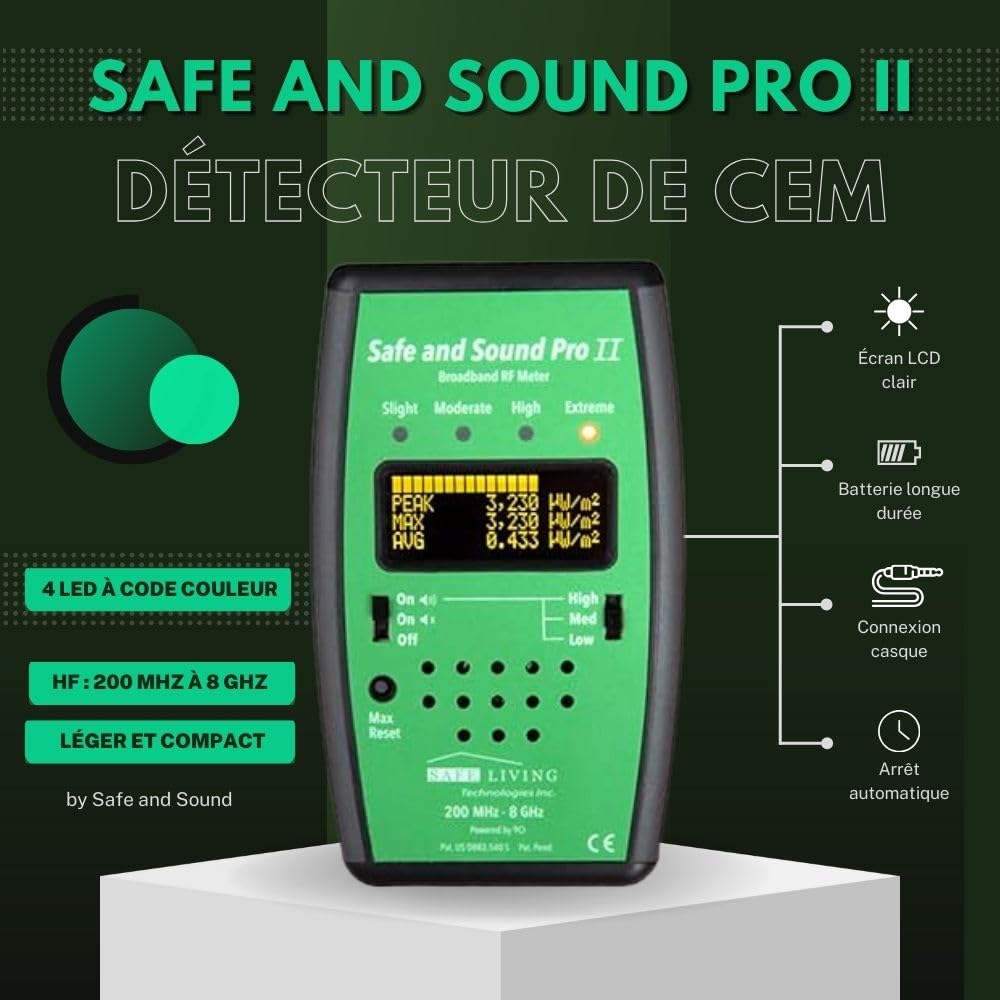 Safe & Sound Pro II Détecteur HF | Mesure des rayonnements électromagnétiques pour la santé et le bien-être | Détecteur de rayonnement pour les champs électromagnétiques | EMF-mètre