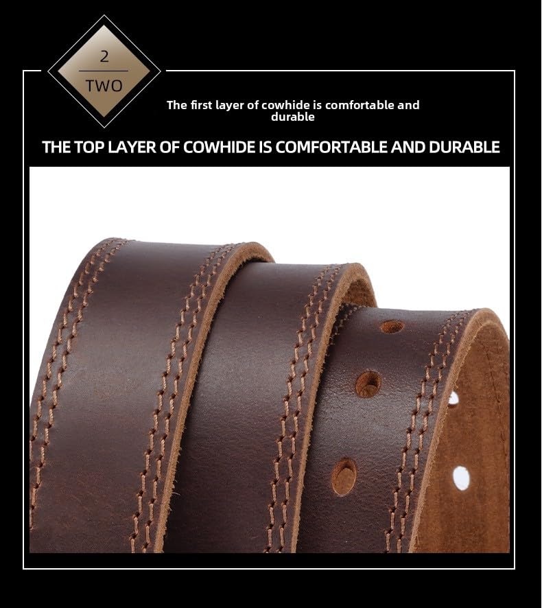Men's first-layer cowhide pin buckle belt, genuine leather belt, business leisure retro belt, men's comfortable3