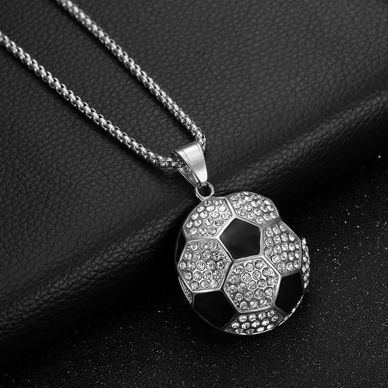 PAMTIER Unisex Stainless Steel Hip Hop Cool Simulation Stereoscopic Sports Soccer Pendant Necklace Ice Out Crystal Inlay2