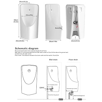 Intelligent Sensor Flush Male Corner Urinal, Wall-Mounted Men's Flushing Urinal, Automatic Induction Flushing, Spill Proof, Anti-Odor, for Bathrooms,Hotels,Shopping(Black)