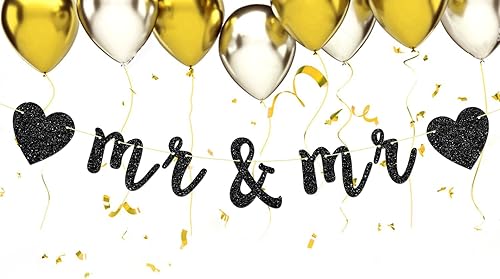 Miniatura 4 de Cartel de Mr&Mr Banner, pareja gay, despedida de soltera, compromiso, decoraciones de fiesta de boda gay, cartel de EnGayged, purpurina negra