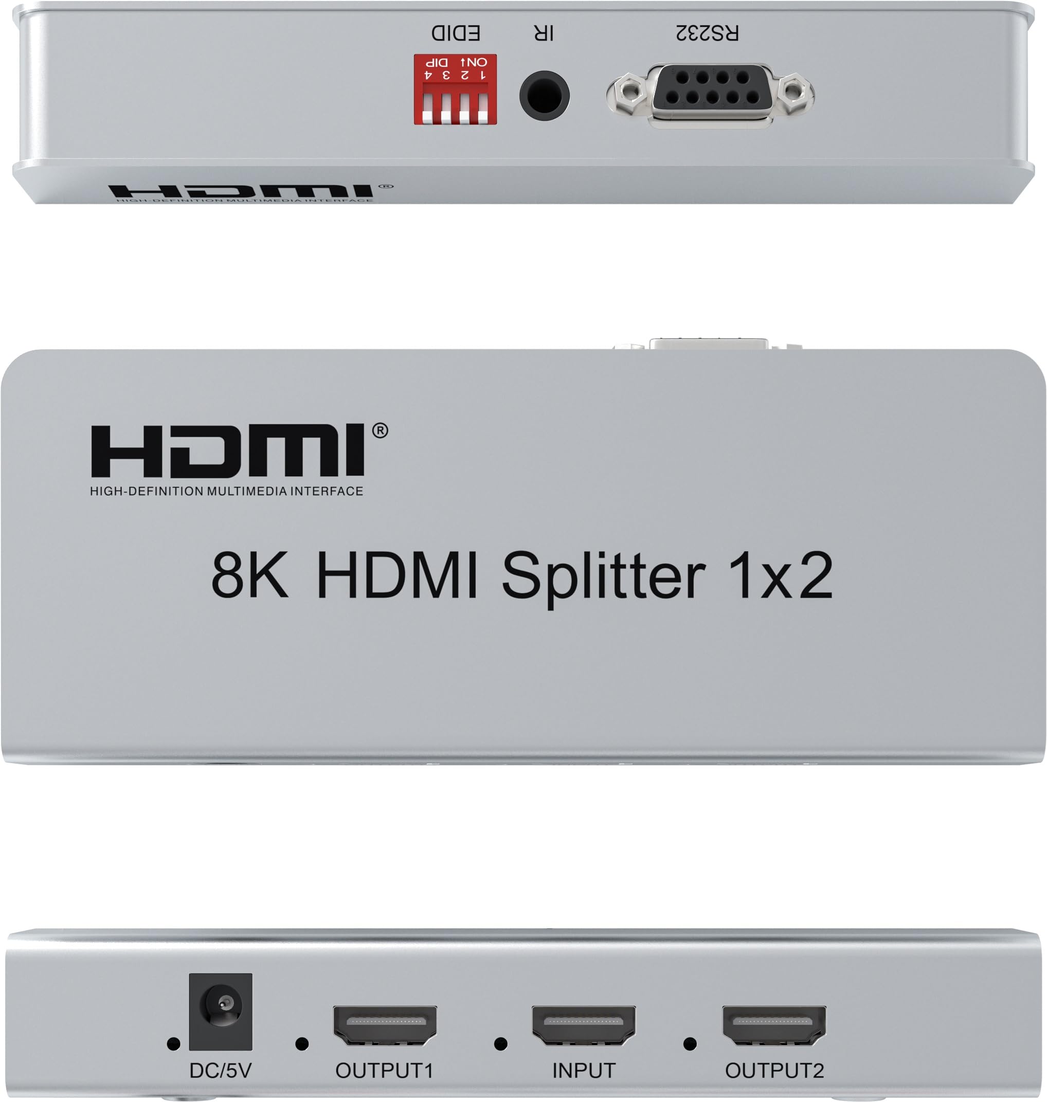 PremiumCord Splitter HDMI 1-2, Video 8K 4320p 60Hz, 4K 2160p 120Hz, Full HD 1080p, HDMI 2.1, 40Gbps, HDR10, Dolby TrueHD, Cec, Piccolo Alloggiamento In Metallo, Argento