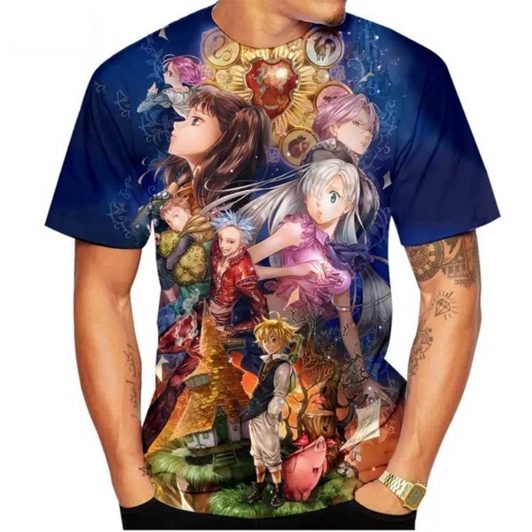 Amazon.co.jp: Lサイズ 七つの大罪 Tシャツ 半袖 ブルー メリオダス
